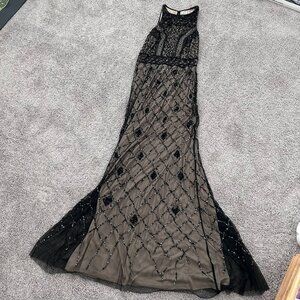 Vintage Y2K Cache Black Beaded Maxi Mermaid Formal Prom Tank Dress Size 6